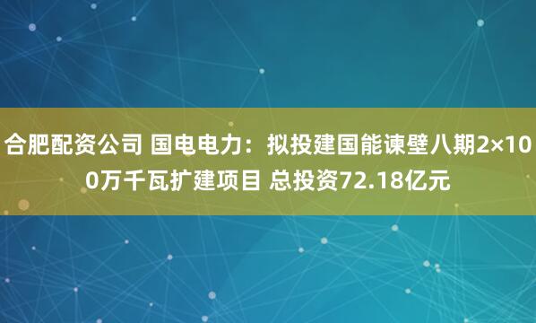 合肥配资公司 国电电力：拟投建国能谏壁八期2×100万千瓦扩建项目 总投资72.18亿元